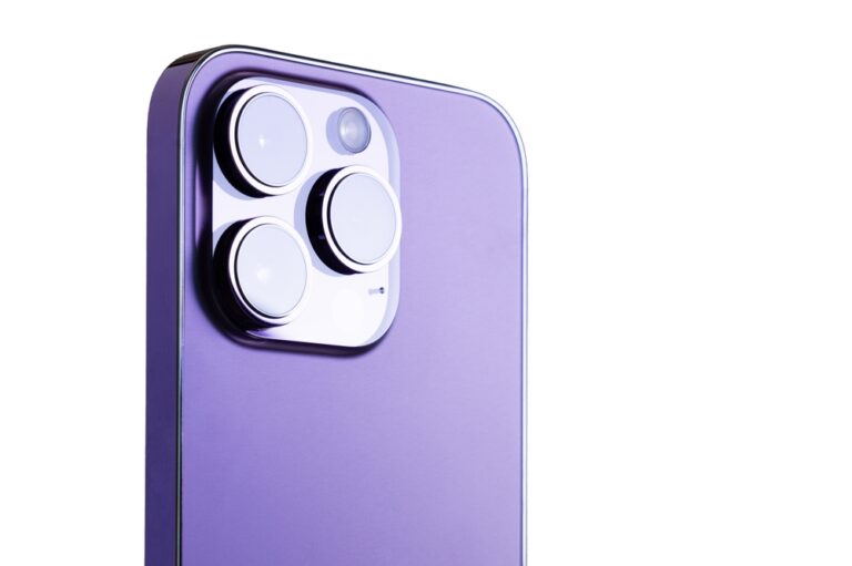 Back side view of a purple smartphone